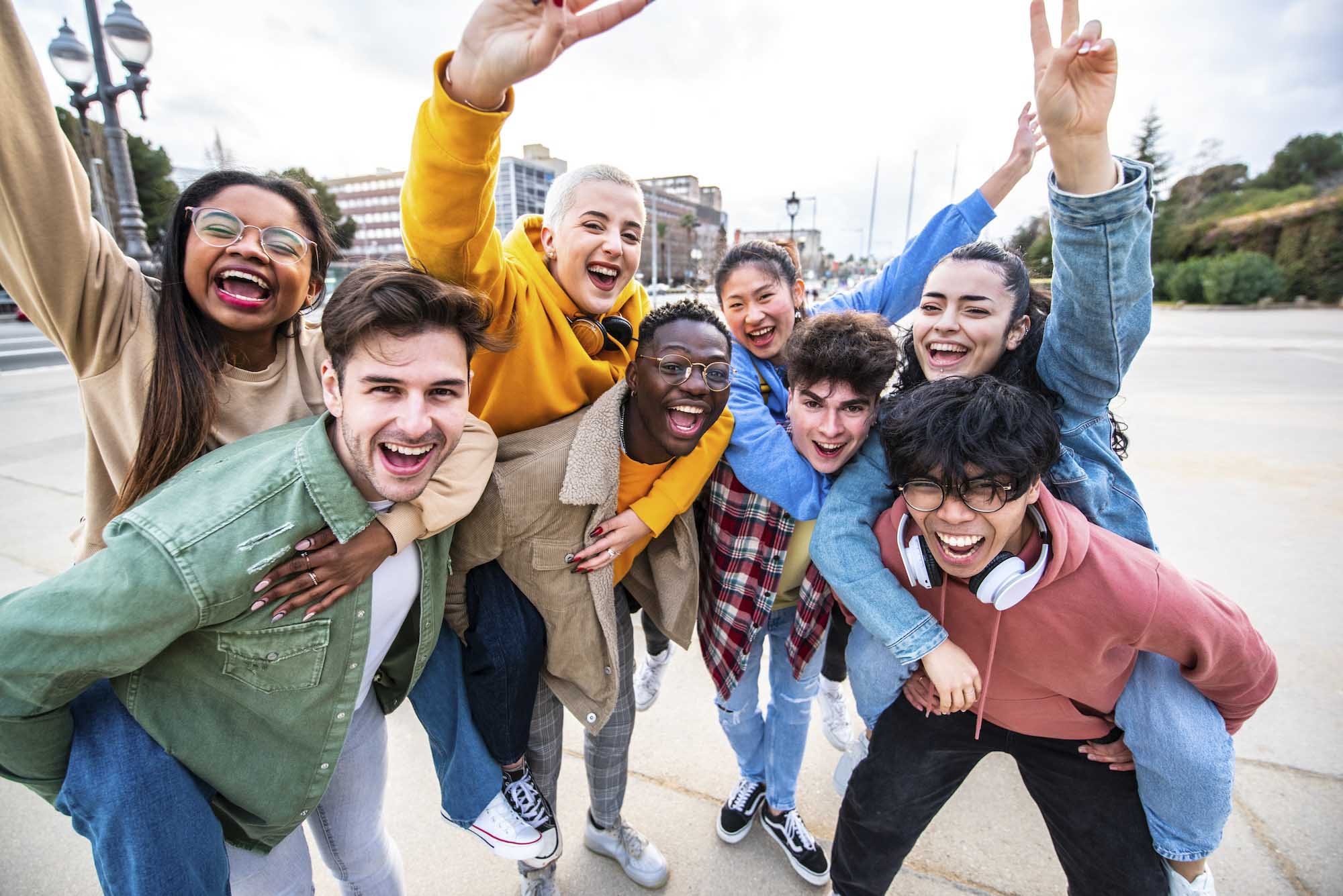 College Kids Smiling and Laughing